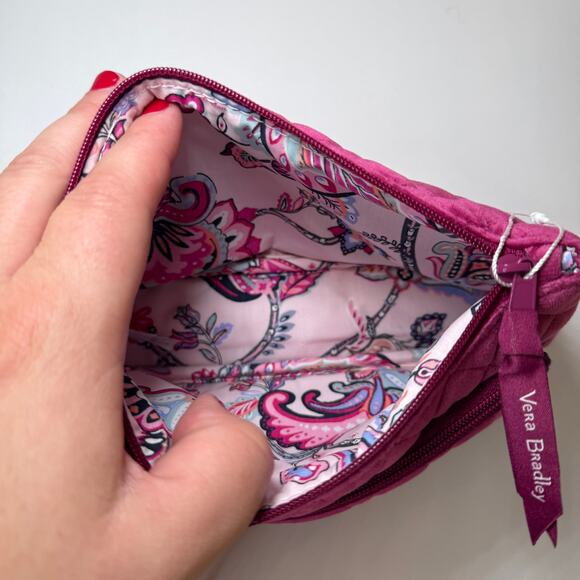 Vera Bradley Majestic Magenta Pink Zip Compact Organizer Quilted Velvet NWT - Picture 5 of 7